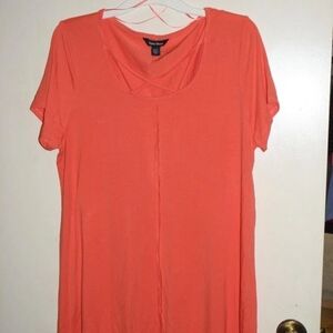 Terre Bleue Womens Criss Cross Design Tunic Shirt w Handkerchief Hem sz L (NEW)